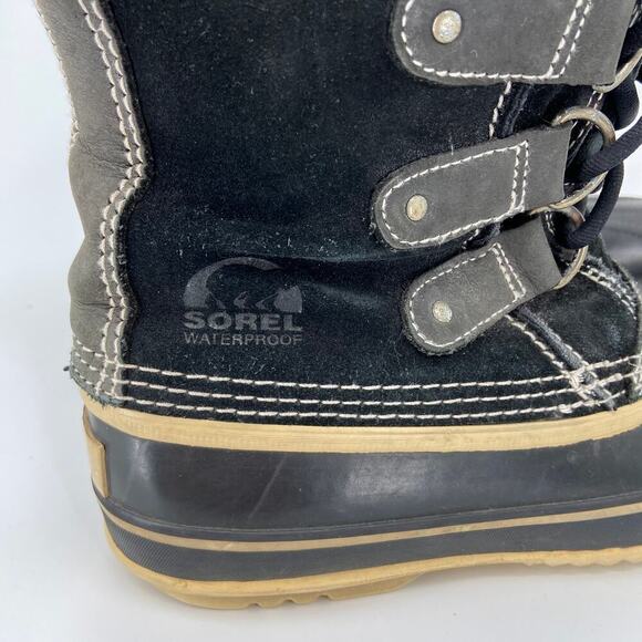 Sorel Joan of Arctic Snow Boots Leather Rubber Faux Fur Waterproof Black Size 7 - Picture 8 of 13